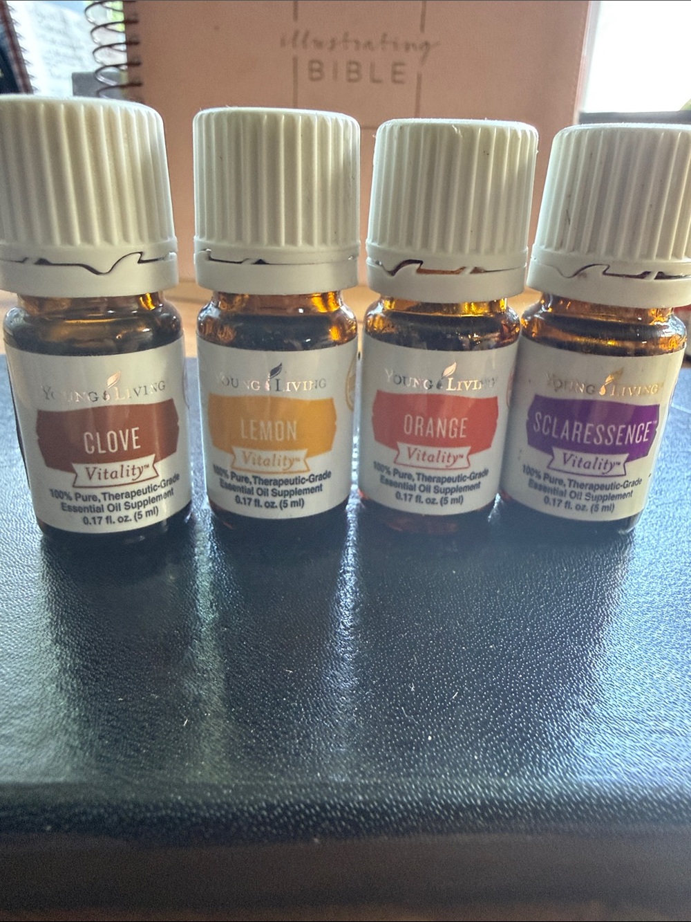 4 Young Living Vitality Essential Oils New--Clove, Lemon, Orange, SclarEssence